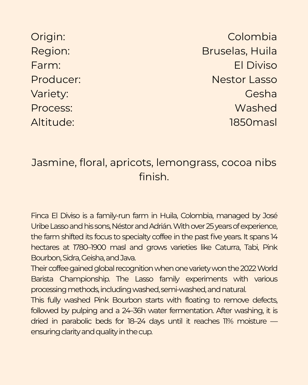 El Diviso | Colombia | Blind Monkey Coffee | Filter (250g Wholebean)