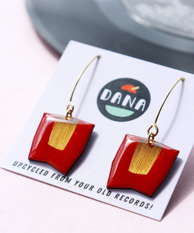 CONNIE in vibrant red and gold / upcycled chic earrings