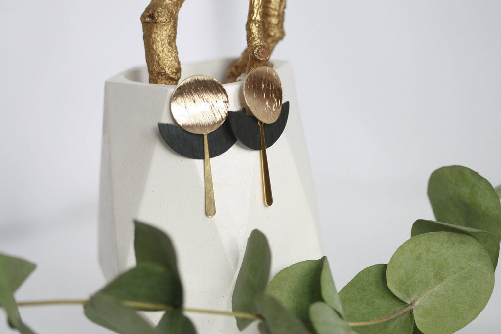 Black & Gold Art Deco Earrings | Studs | Kaiko Studio