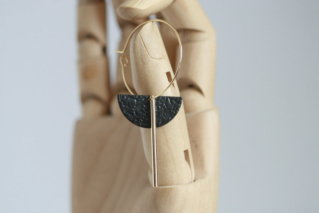 Black Brass Moon Earrings | Hoop