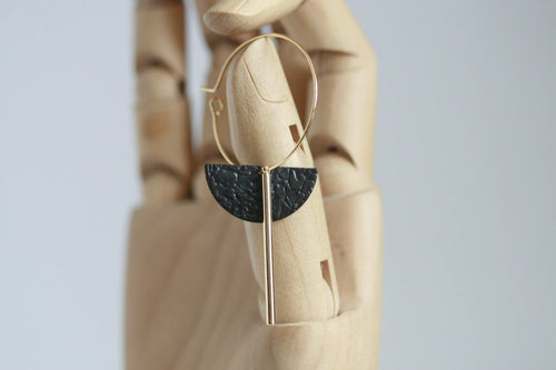 Black Brass Moon Earrings | Hoop