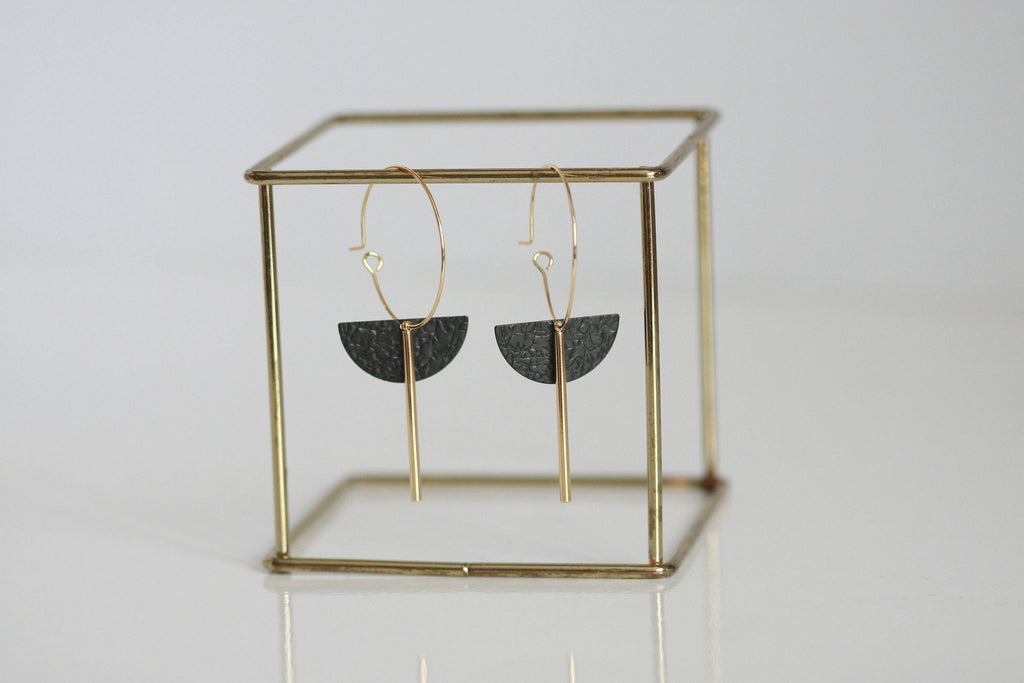 Black Brass Moon Earrings | Hoop
