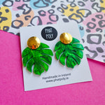 Green Monstera Earrings