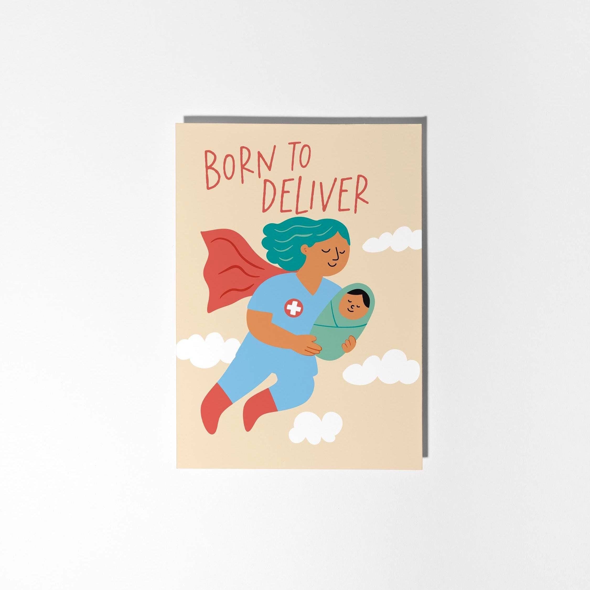 Midwife Born to Deliver, Nurse Thank You Card, Appreciation Card for Labor and Delivery Nurse