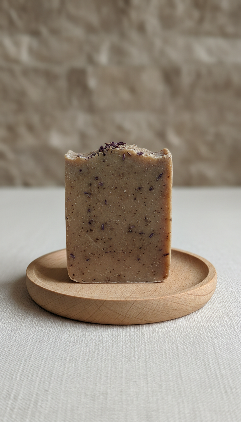 Eco-Friendly Heather Soap Bar on Wooden Tray