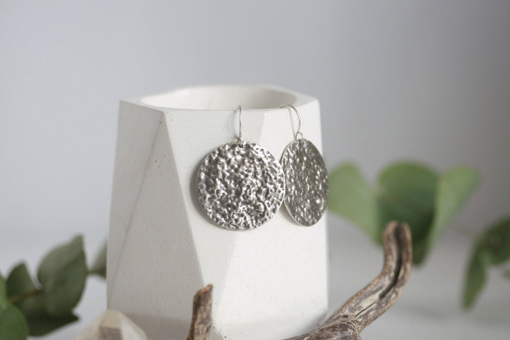 Hammered Silver Disc Earrings | Large