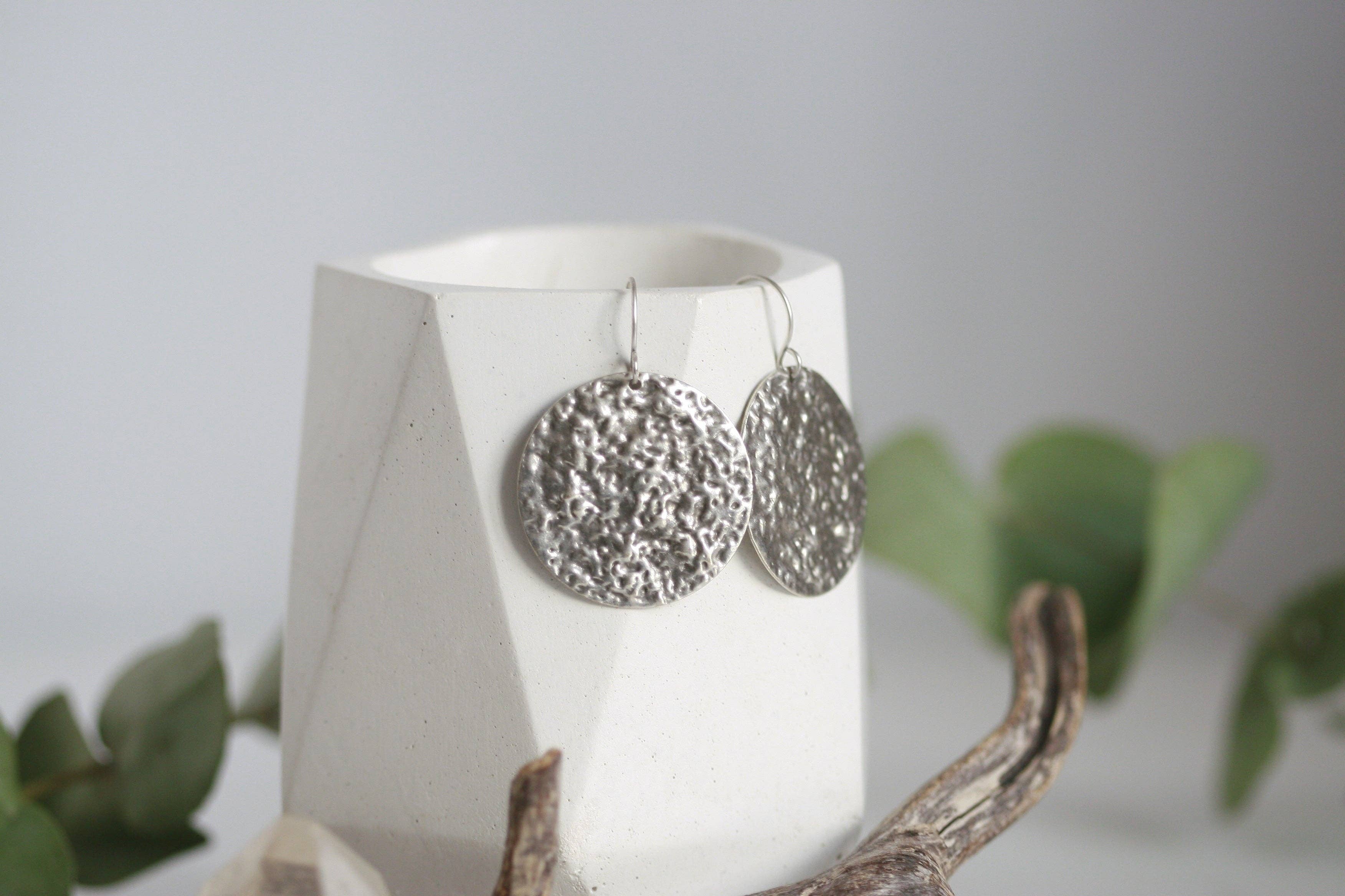 Hammered Silver Disc Earrings | Large