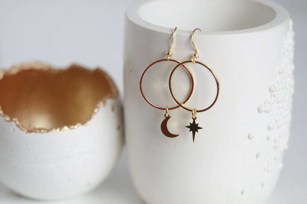 Moon & North Star Earrings | Celestial