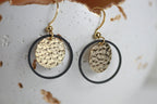 Textured Gold Disc & Black Circle Earrings | Monad