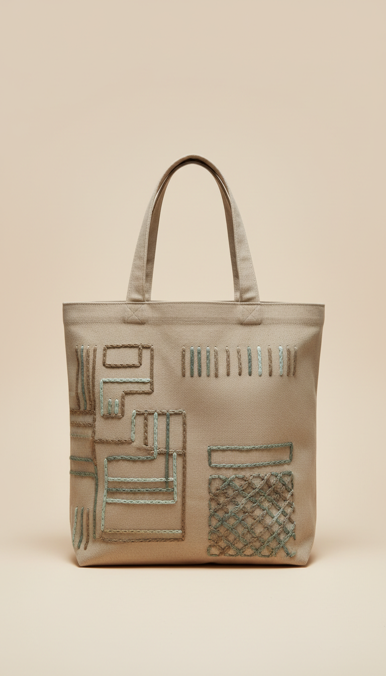 Natural Canvas Tote with Hand-Stitched Details