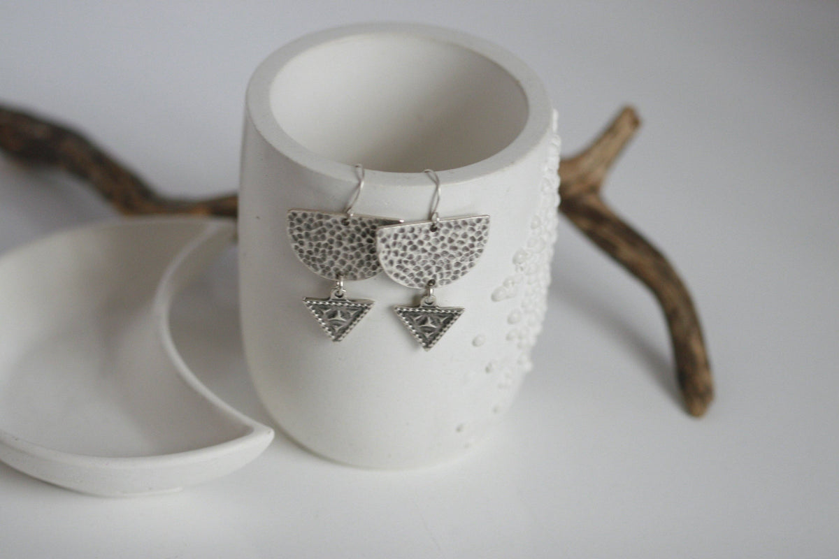 Large Hammered Boho Earrings | Silver Plated | Kaiko Studio