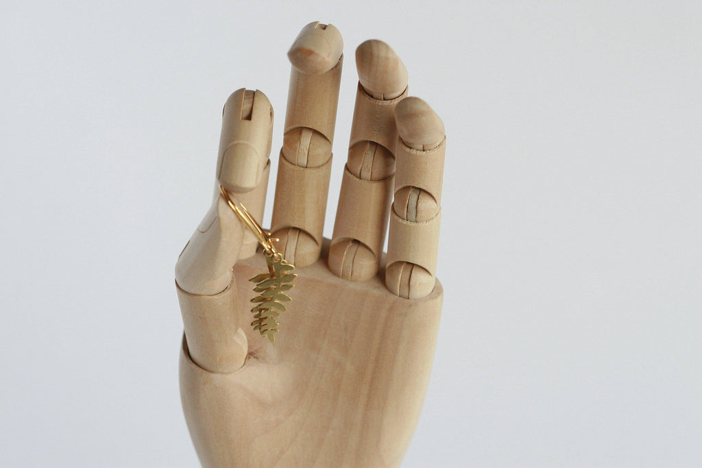 Delicate Brass Leaf Earrings | Fern
