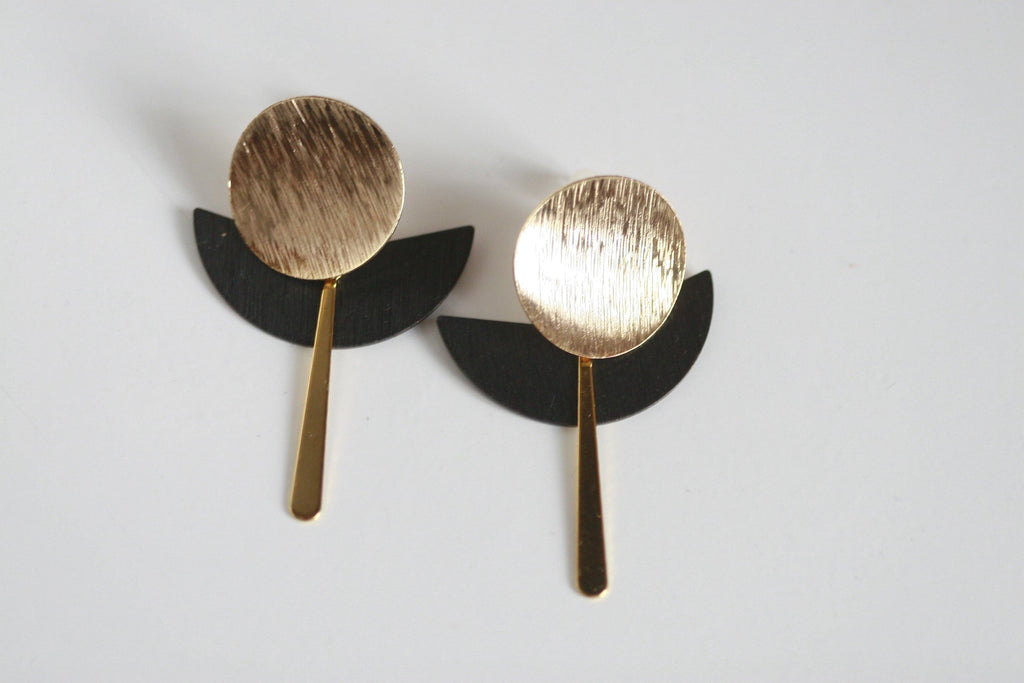 Black & Gold Art Deco Earrings | Studs | Kaiko Studio