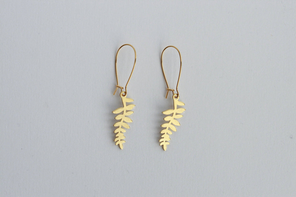Delicate Brass Leaf Earrings | Fern