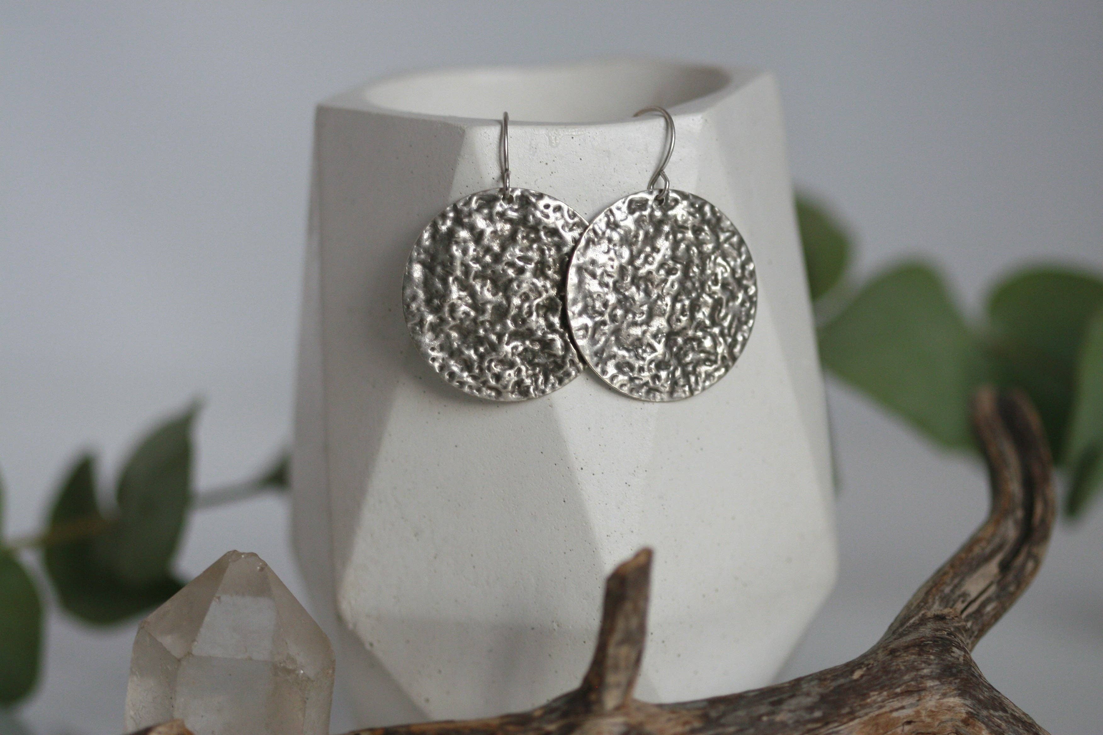 Hammered Silver Disc Earrings | Large
