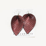 Leather Earring Leaf Shape -Maroon Dragon Eggs Print