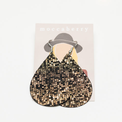 Leather Earrings - Black & Gold Disco