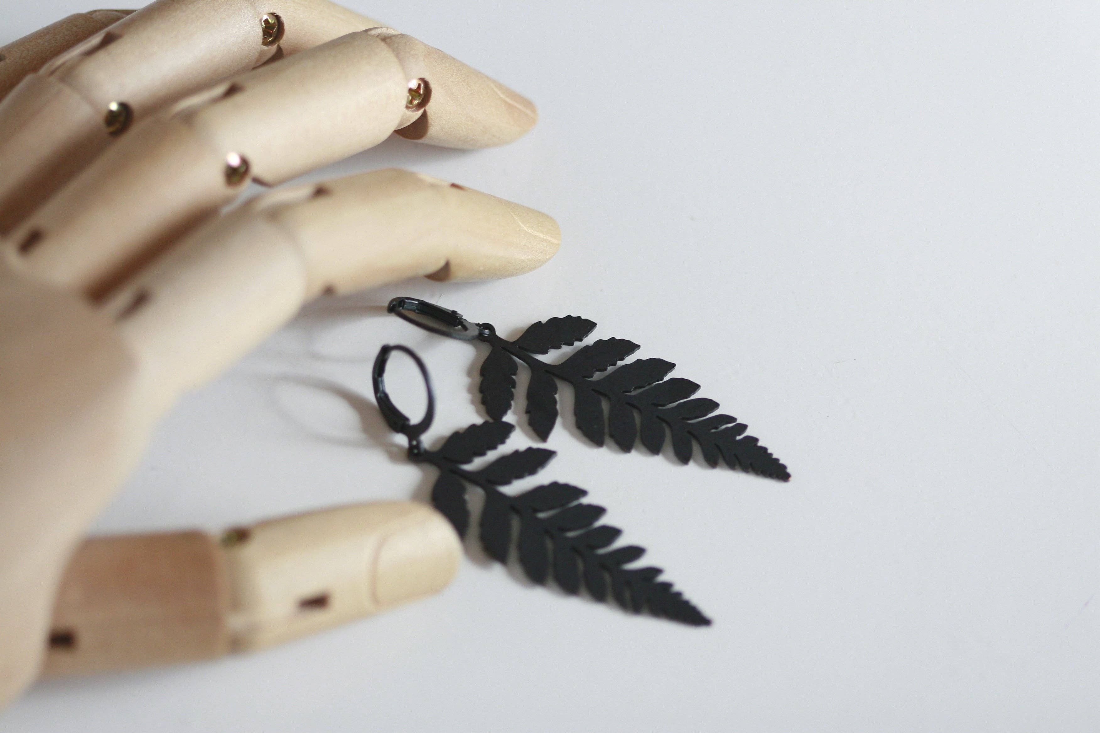 Black Brass Fern Earrings | Leverback
