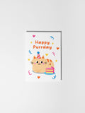 Happy Purrday Card, Cute Cat Birthday Card with Cake Illustr