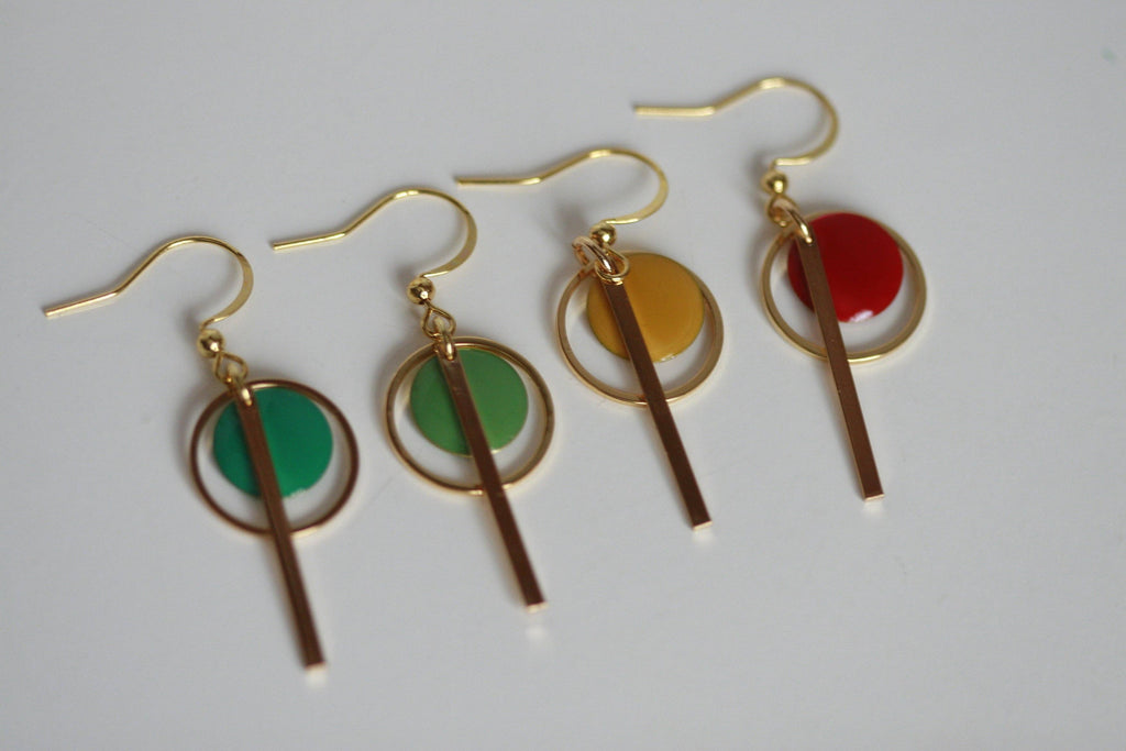 Double Circle & Bar Earrings | Enamel