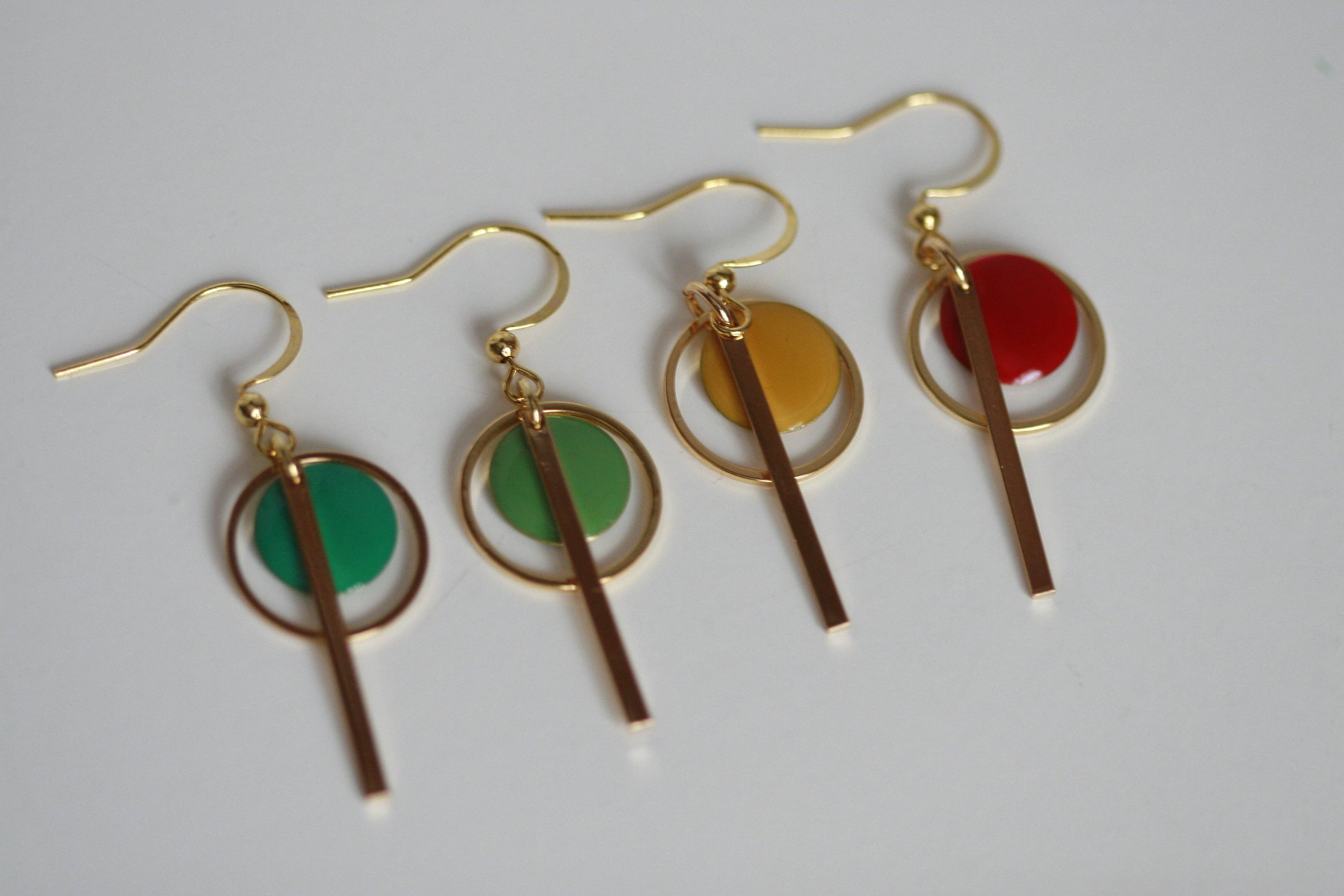 Double Circle & Bar Earrings | Enamel