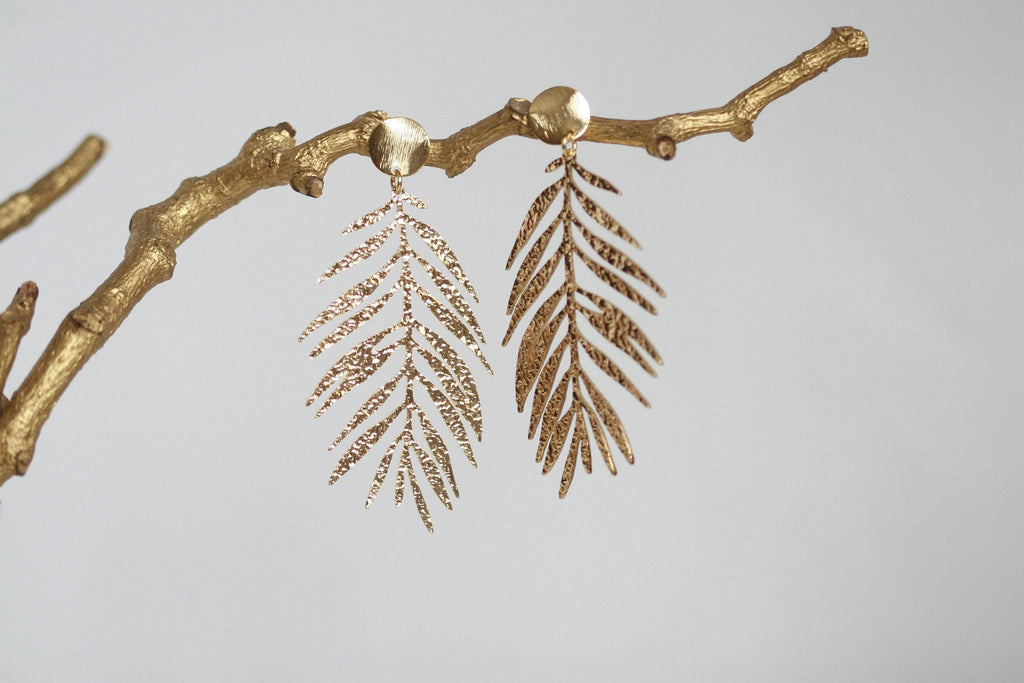 Large Textured Leaf Studs | Tropical Earrings | Kaiko Studio