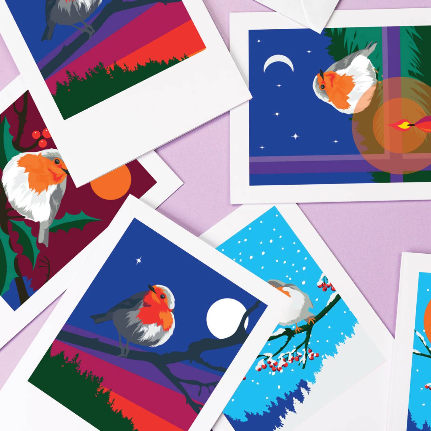 Robin & Full Moon Greeting Card