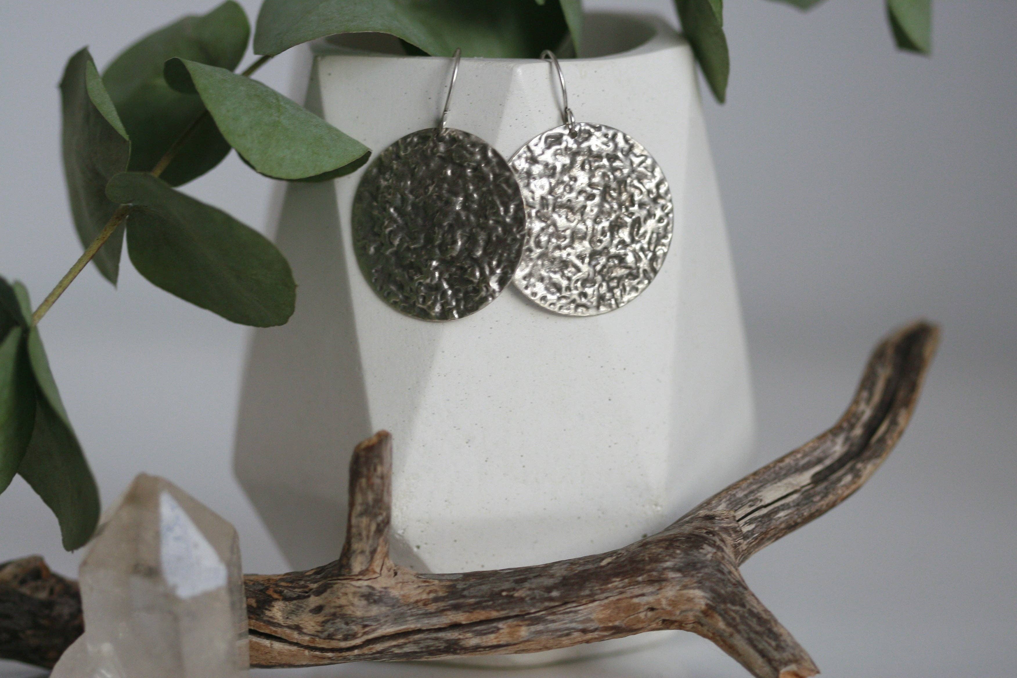 Hammered Silver Disc Earrings | Large