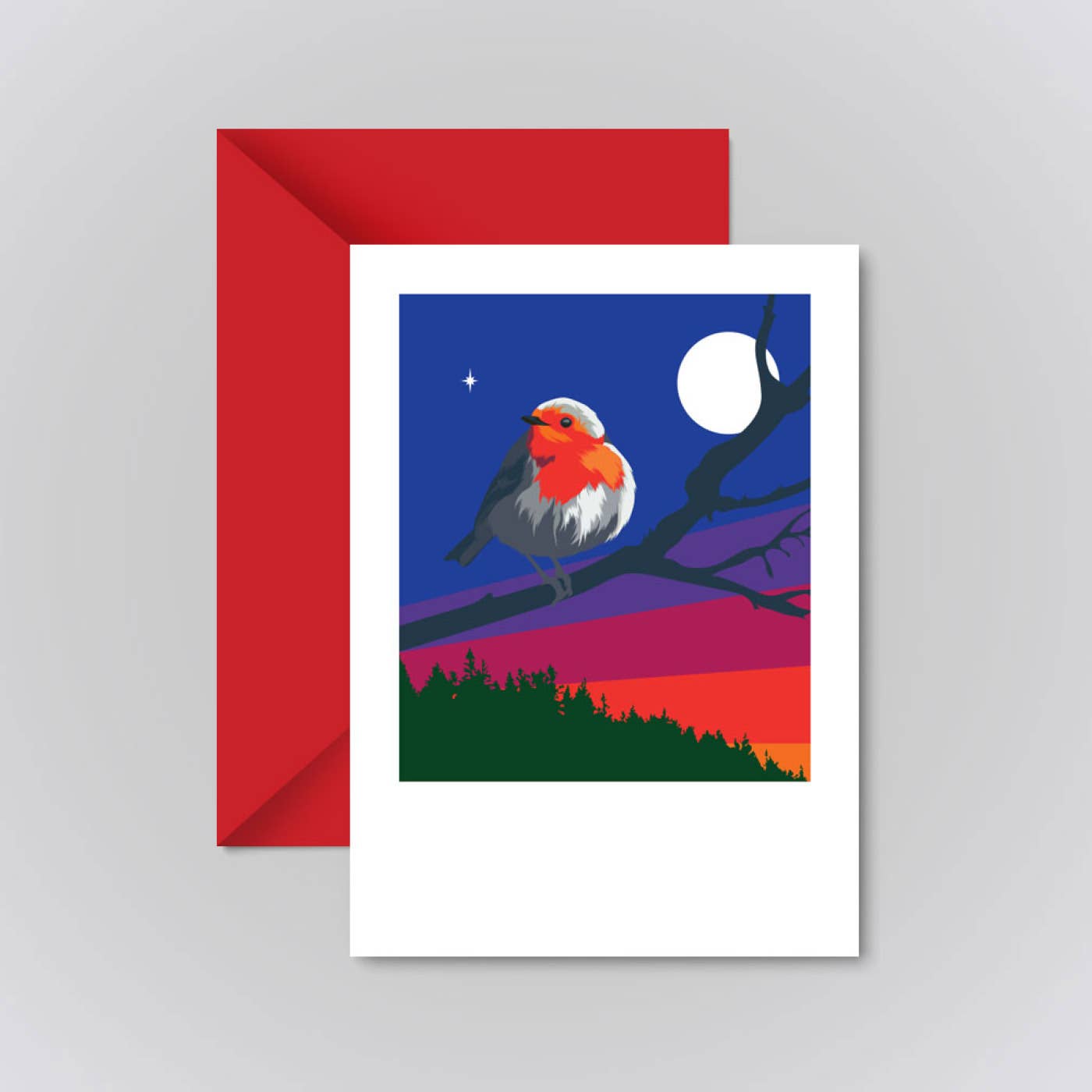 Robin & Full Moon Greeting Card
