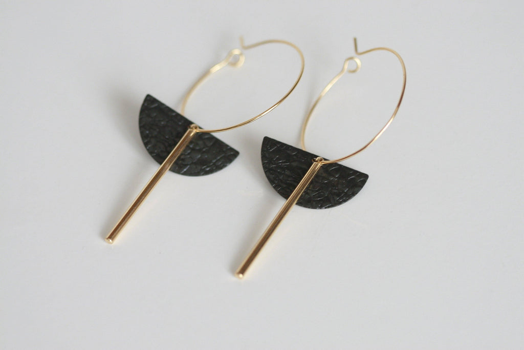 Black Brass Moon Earrings | Hoop