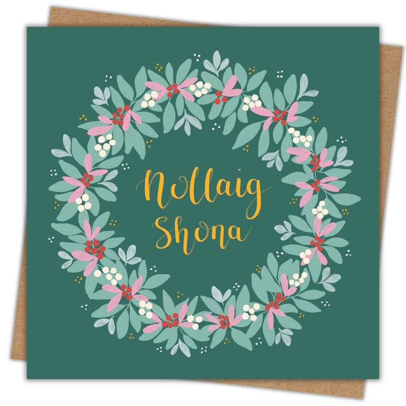 Wreath Nollaig Shona Christmas card