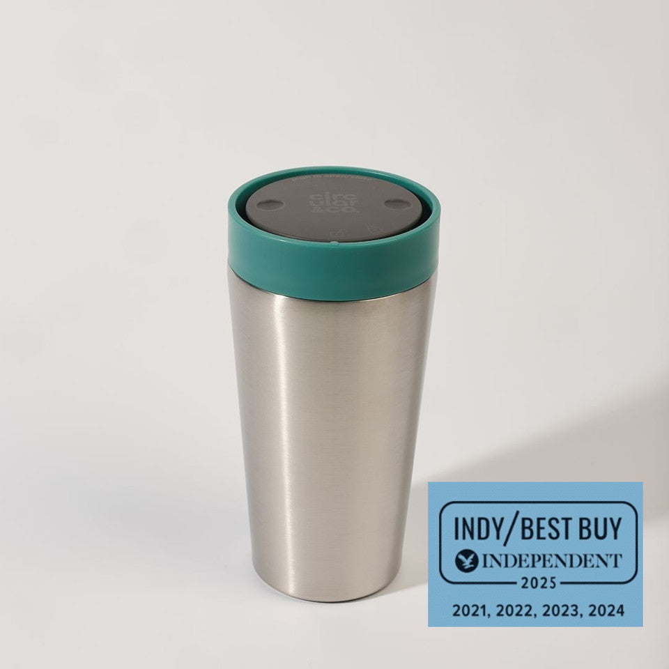 Circular & Co. - Reusable 340ml / 12oz Travel Mug - Stainless Steel/Aquamarine Green