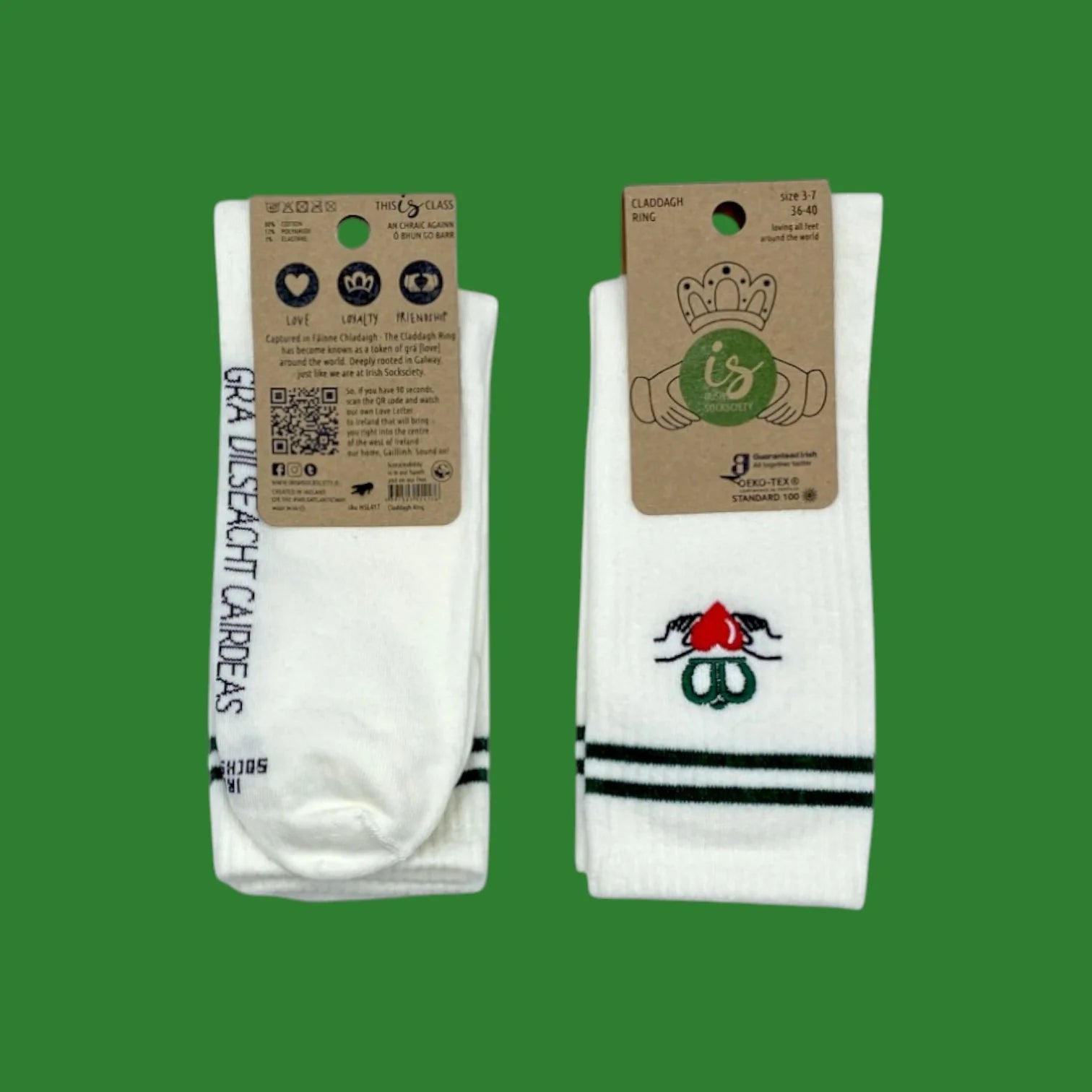 Claddagh Ring Socks White Embroidered