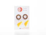 Triangular Drop Earring - Wooden, White and Yellow