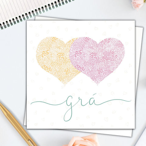 Grá Two Love Hearts - Square card