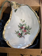 Decorative dish with holly design in a box
