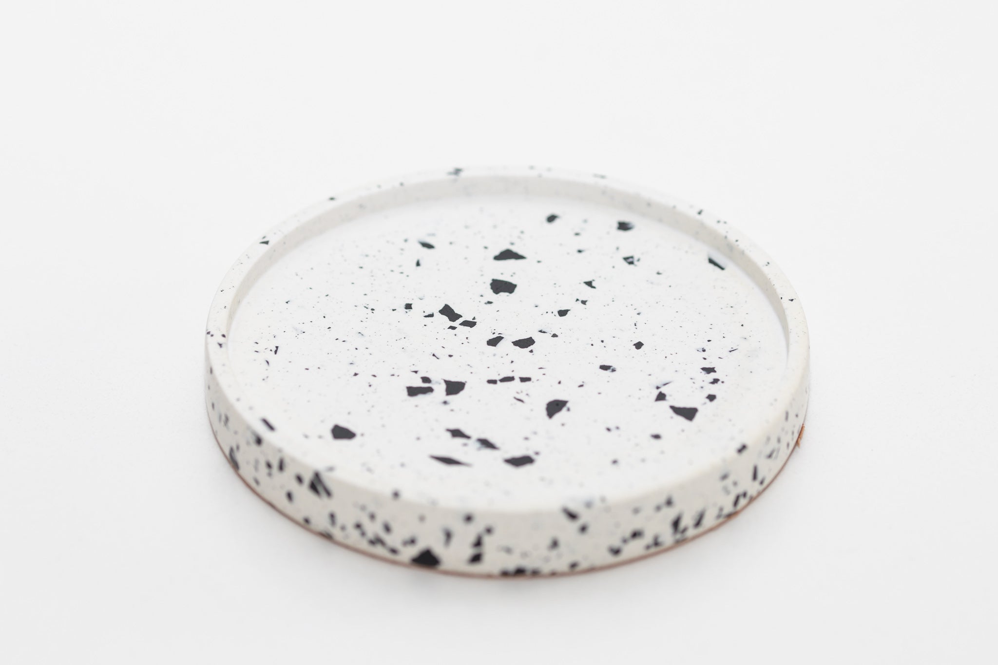 Terrazo Coaster with lip - White with dark specks