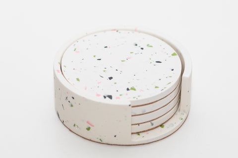 Terrazo Coaster Set - White with coloured specks