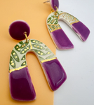 Moorish Arch Drop Earring - Amethyst, Green Leafy Print & 24 Carat Gold