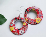 Floral Round Dangle Earrings Blossoming with Style - Red