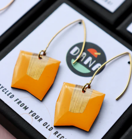 CONNIE - contemporary upcycled chic vinyl record earrings - yellow