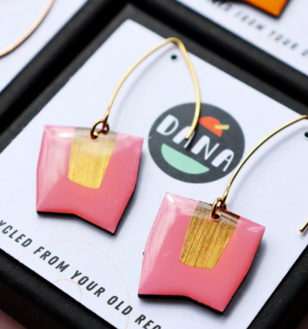 CONNIE - contemporary upcycled chic vinyl record earrings - pink