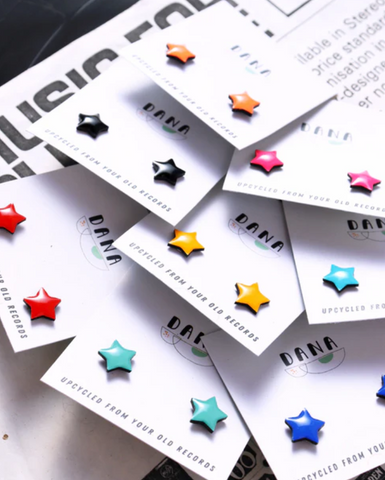 star studs / upcycled vinyl record jewellery - various colours