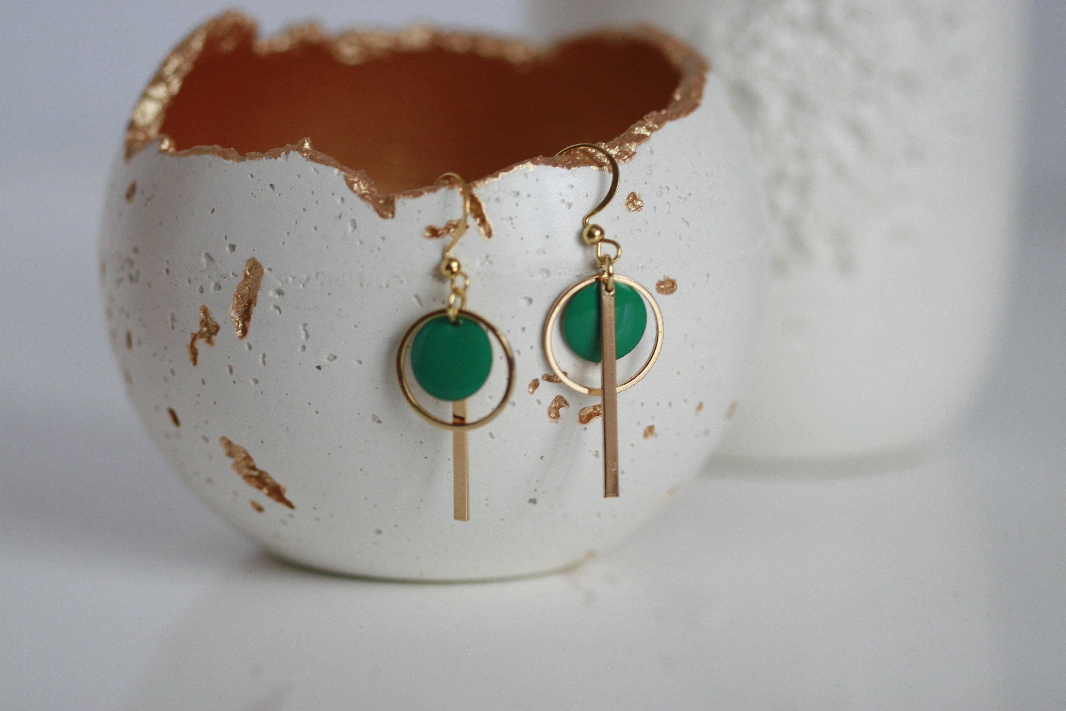 Double Circle & Bar Earrings | Enamel