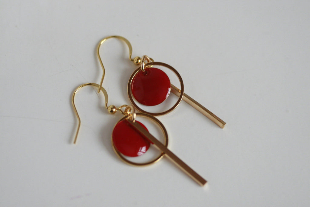 Double Circle & Bar Earrings | Enamel