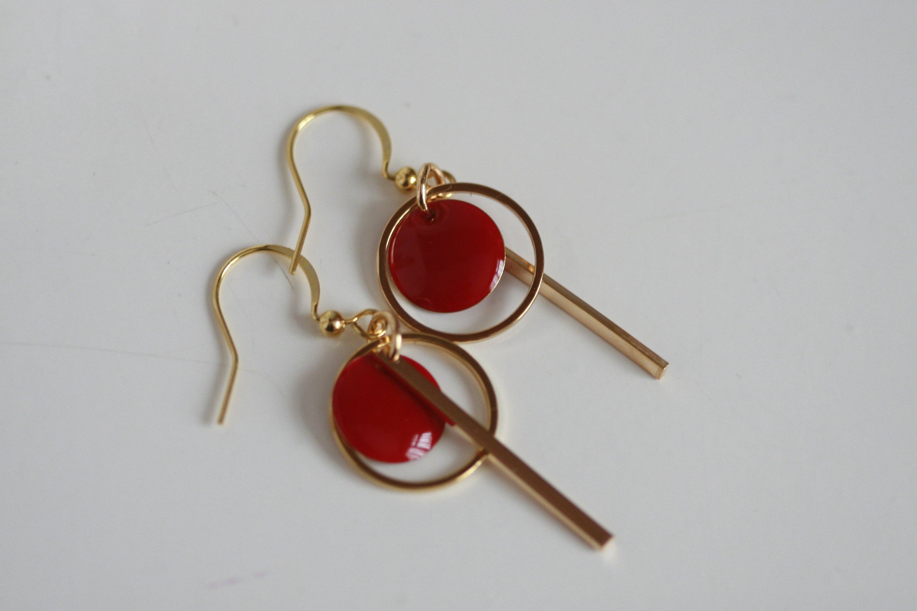 Double Circle & Bar Earrings | Enamel