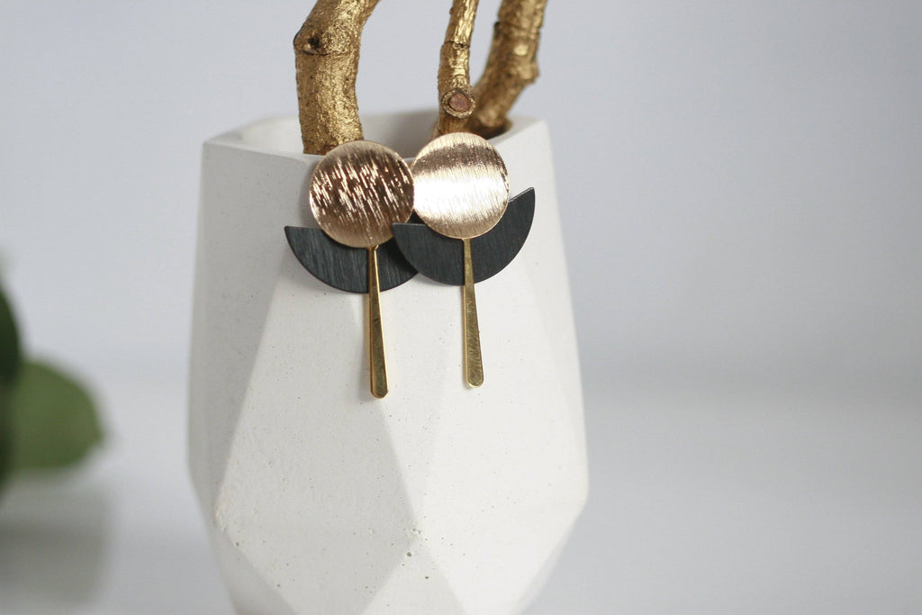 Black & Gold Art Deco Earrings | Studs | Kaiko Studio