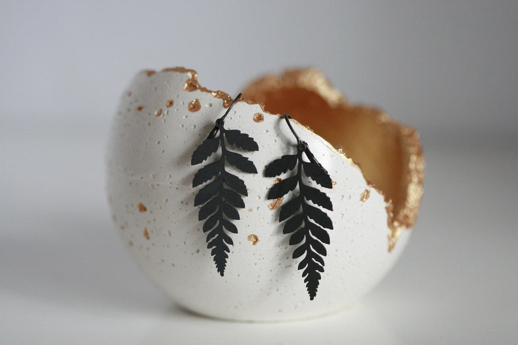Black Brass Fern Earrings | Leverback