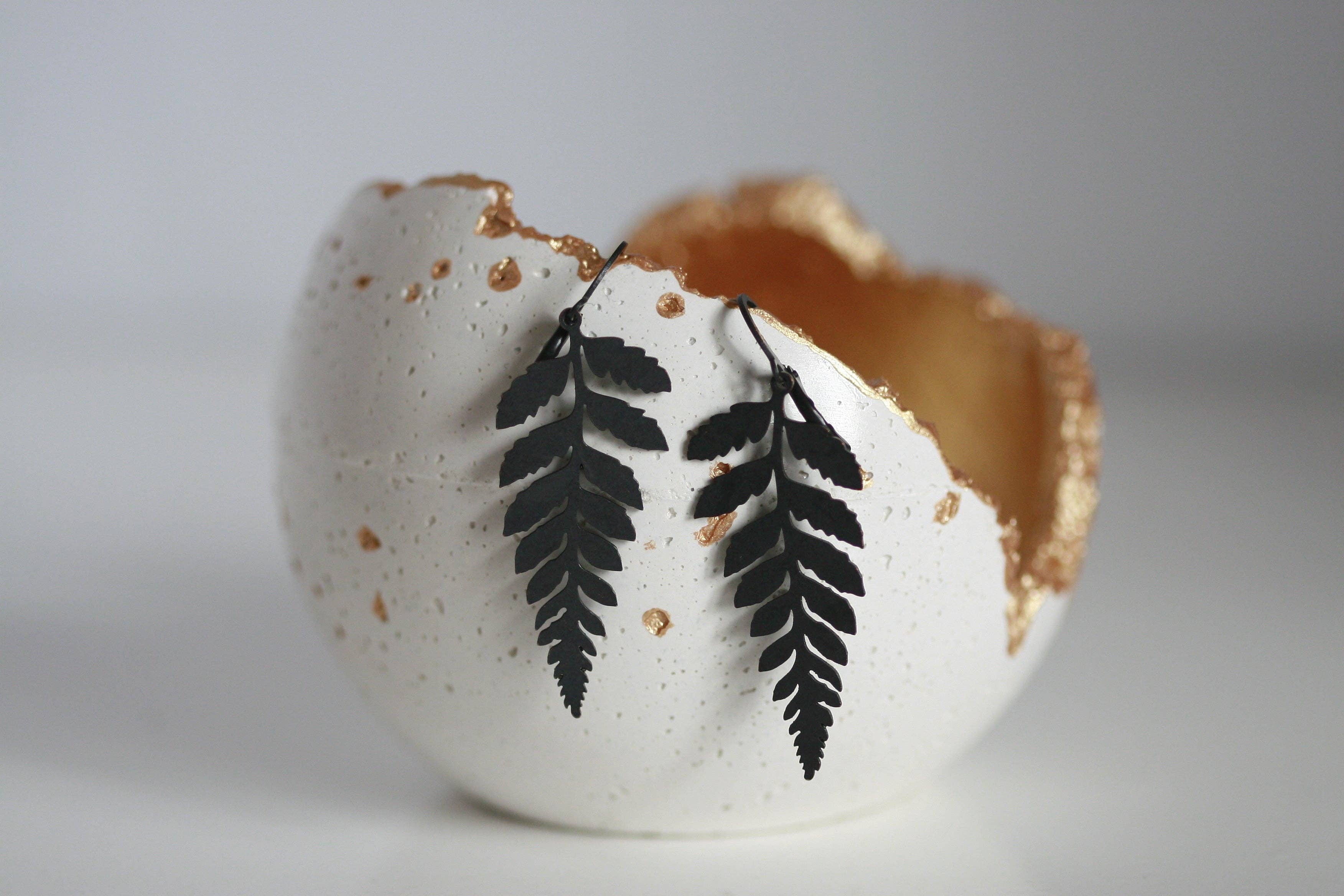 Black Brass Fern Earrings | Leverback