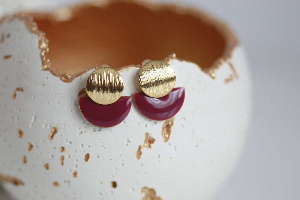 Enamel Semi Circle & Gold Studs | Kaiko Studio